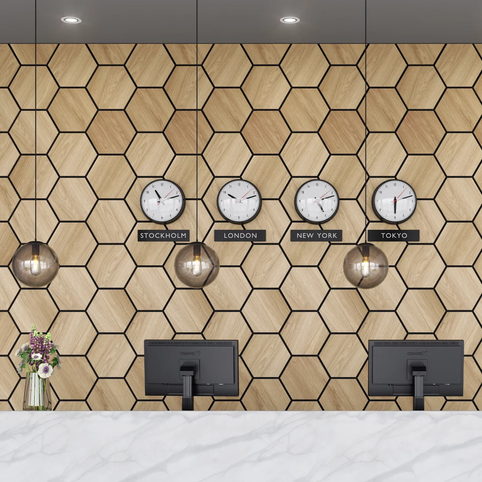 Ribbon-Hexagon Diamond Oak in a reception