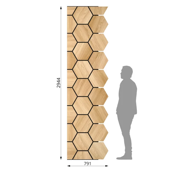 Ribbon-Hexagon Diamond Oak startpanel with dimensions